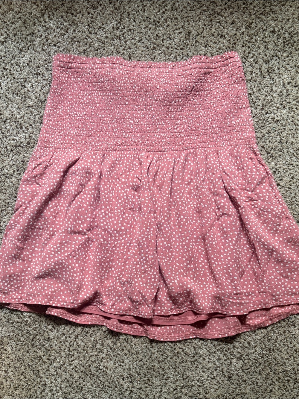 Abercrombie & Fitch Dusty Rose Polka Dot Smocked Skirt